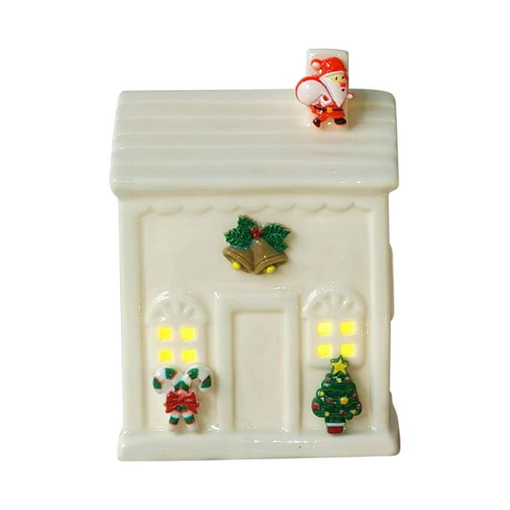 CuiLiyq Christmas Village Ornament, White Ceramic Christmas Village Houses, Christmas Porcelain Village Town Houses with LED Lights, Christmas Decorations Farmhouse Rustic Decor (D)