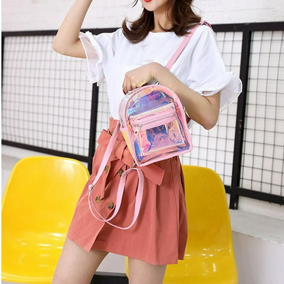 CuiLiyq Clear Backpack for Stadium Events, Mini Small Clear Bag Sports Backpacks with Front Pocket for Concert Sport Events Work Travel (Pink)