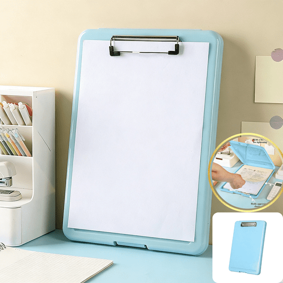 CuiLiyq Clipboards with Storage, 13.3" x 9.4" High Capacity Clip Board with Storage, Plastic Clipboard with Pen Holder for Teachers Work Office Supplie, Blue