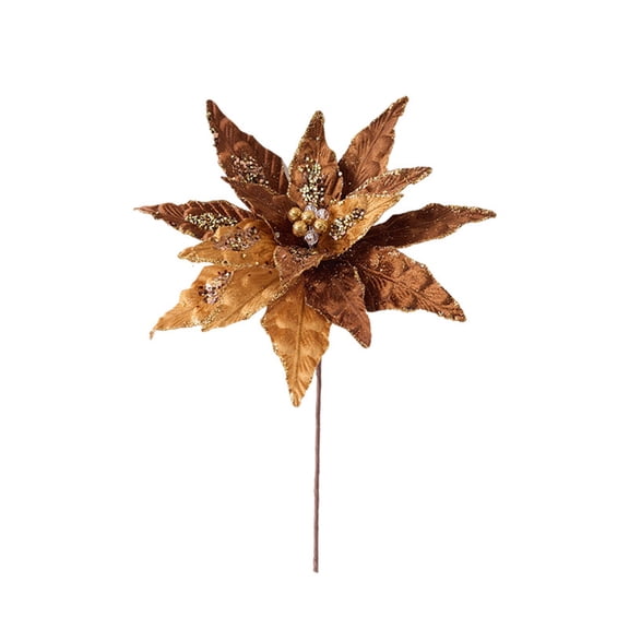CuiLiyq Coffee Artificial Christmas Flower with Stalk, Glitter Coffee Color Poinsettia Flower Fake Large Christmas Flower Decoration, for DIY Christmas Tree Wreath Party Supplies