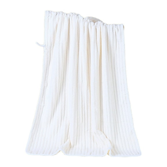 CuiLiyq Corals Fleece Towel With Large Strips, Soft and Absorbent Household Gift Towel, Large Bath Lightweight Quick Dry Washcloths for Bathroom Home Decorative, 23.6" x 11.8", White