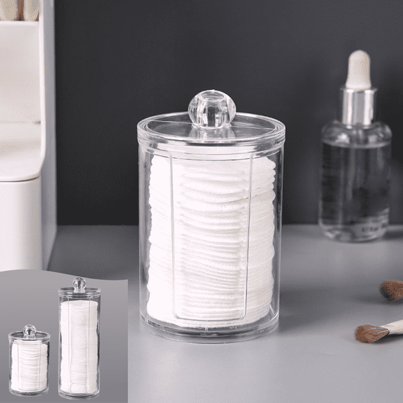 CuiLiyq Cosmetic Cotton Storage Box, 3.5" Tall Acrylic Organizer for Cotton Pads Sticks, Makeup Container Dispenser for Vanity