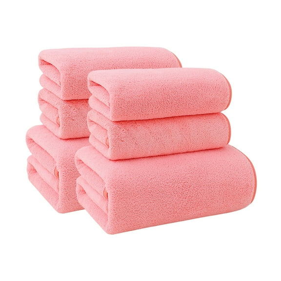 CuiLiyq Cotton Bath Towel Set of 6, 2 Bath Towels and 4 Towels, Soft and Absorbent Household Gift Towel, Large Bath Lightweight Quick Dry Washcloths for Bathroom Home Decorative, Pink