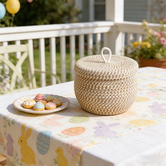 CuiLiyq Cotton Rope Storage Basket with Lid, Round Basket with Lid, Decorative Small Woven Baskets for Organizing for Home Storage, Living Room, 8.2" x 5.1"