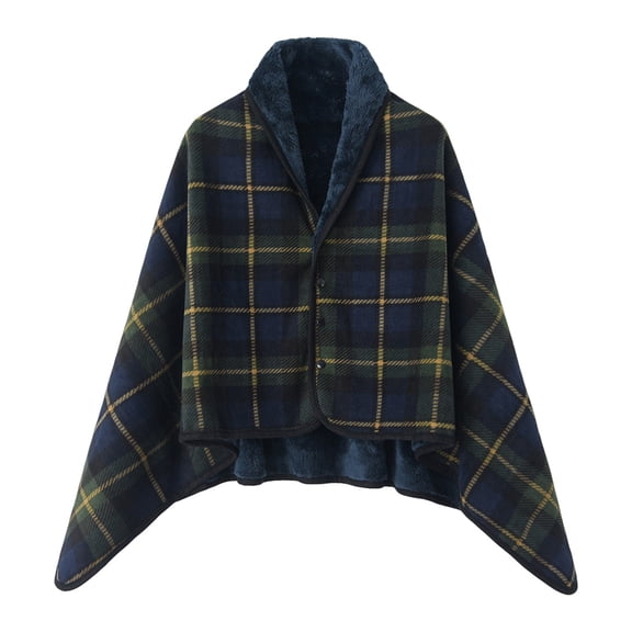 CuiLiyq Cotton Wearable Plaid Blanket, Comfy Warm Wrap Shawl Poncho Throw with Buttons, Office Chair Lap Sofa Bed Travel Cape Cover, 55.1" x 39.4"