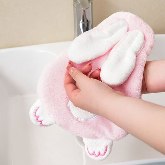CuiLiyq Cute Rabbits Shape Hand Towel With Hanging Loop, 1 Pcs Easter Cartoon Animal Hand Towel, Coral Velvet Handkerchief, Absorbent Hanging Towel Kitchen Bathroom Dishcloths Rag, Pink