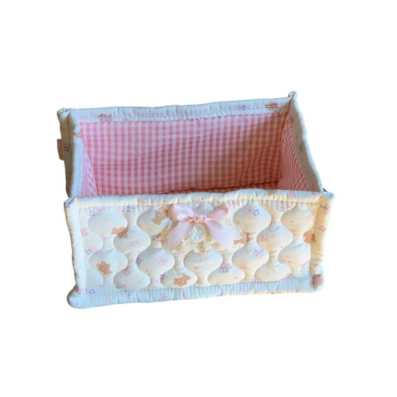 CuiLiyq Cute Storage Basket, Quilted Fabric Desktop Storage Basket for Home and Office, Folding Storage for Gifts Home Decoration, 11" x 7.7" x 5.5" (B)