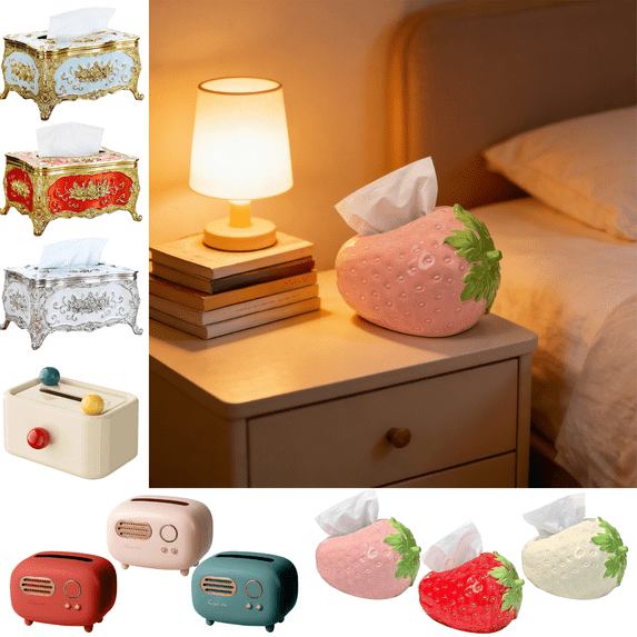 CuiLiyq Cute Strawberry Shape Tissue Box, Cartoon Strawberry Tissue Box Cover, Strawberry Tissue Box Decorative for Bathroom Car Bedroom and Office, 7.8" x 6.3" x 5.1", Pink