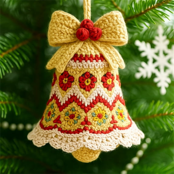 CuiLiyq DIY Crochet Christmas Bell Ornament Kit, Knitted Santa Claus Bells Decoration, Beginner Christmas Kit for Crafting A Personalized Christmas Bell (Yellow)