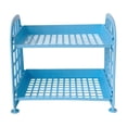 thumbnail image 1 of CuiLiyq Desktop Rack Cosmetic Stationery Storage Holder, 2 Tier Multifunctional Plastic Shelf Makeup Organizer, Square Basket Desk Stand for Office Kitchen Bedroom Bathroom Home (Blue), 1 of 6