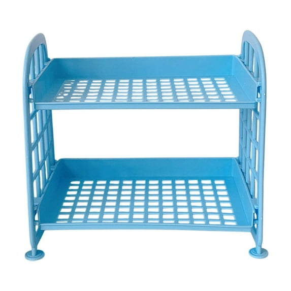 CuiLiyq Desktop Rack Cosmetic Stationery Storage Holder, 2 Tier Multifunctional Plastic Shelf Makeup Organizer, Square Basket Desk Stand for Office Kitchen Bedroom Bathroom Home (Blue)