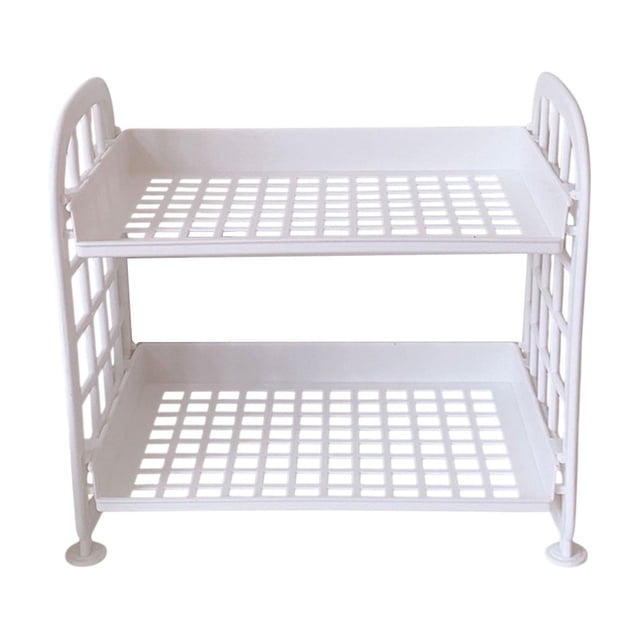CuiLiyq Desktop Rack Cosmetic Stationery Storage Holder, 2 Tier Multifunctional Plastic Shelf Makeup Organizer, Square Basket Desk Stand for Office Kitchen Bedroom Bathroom Home (White)