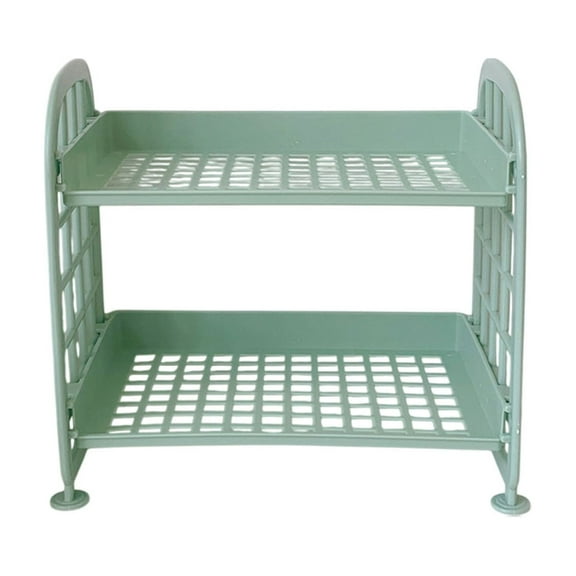 CuiLiyq Desktop Rack Cosmetic Stationery Storage Holder, 2 Tier Multifunctional Plastic Shelf Makeup Organizer, Square Basket Desk Stand for Office Kitchen Bedroom Bathroom Home (Green)