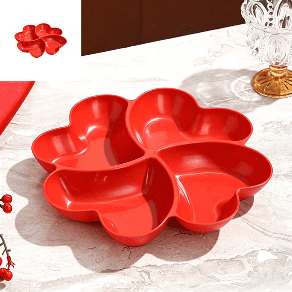 CuiLiyq Divided Serving Tray, Appetizer Sectioned Platter, Dessert Serving Dish, Reusable Plastic Snack Plates, 4 Compartment for Chips and Dip Veggies Candy Fruit, 11 Inch