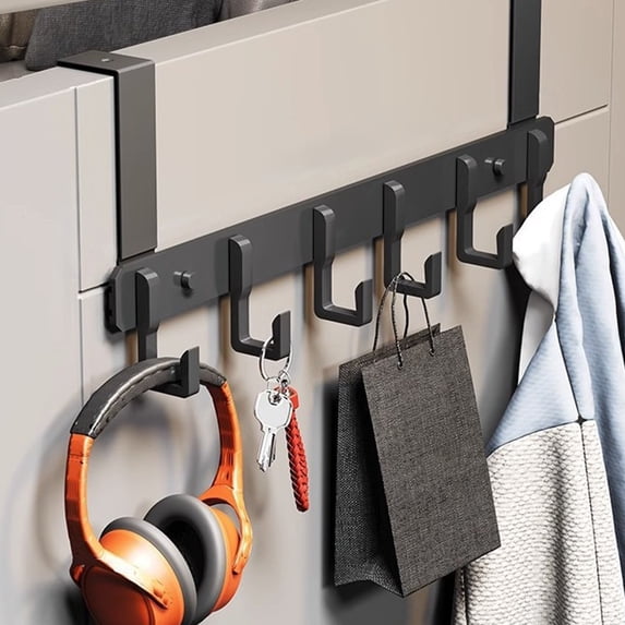 CuiLiyq Over The Door Hooks Hanger with 6 Hooks, 1 Pack Metal Door Hooks for Hanging, Hat Rack for Doors, Towel Racks, Clothes Hanger Rack for Bathroom Bedroom Dorm Locker Room, Black