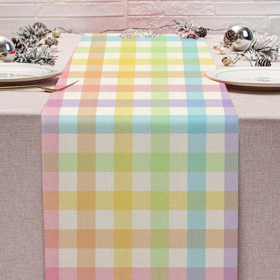 CuiLiyq Easter Blue Pink Yellow Buffalo Check Plaid Table Runner, Long Spring Summer Holiday Farmhouse Table Decor for Dining Room Kitchen Home Party, 90.5" x 12.9"