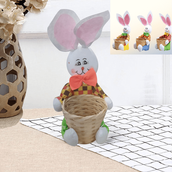 CuiLiyq Easter Bunny Decor Candy Storage Basket, Handwoven Easter Bunny Candy Dishes Bowl, Cute Easter Eggs Container for Table Home Office Table Shelf Decor Party Wedding (Green)