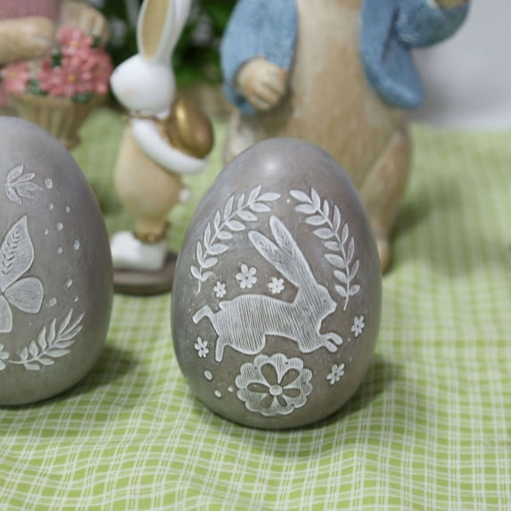 CuiLiyq Easter Decorative Easter Eggs, Resin Sculpture Easter Eggs With Carved Prints, for Easter Holiday Parties, Living Rooms, Bedrooms and Dining Tables Decoration, 3.3" x 5.3", Gray