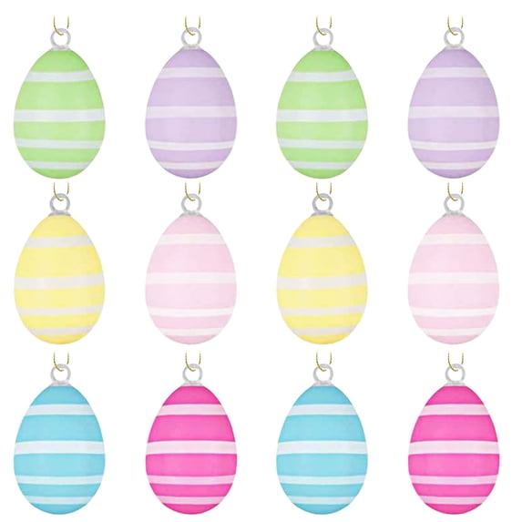 CuiLiyq Easter Egg Ornaments Set of 12, Easter Tree Ornaments, 2.36" Colorful Hanging Plastic Easter Egg Glitter Ornaments for Tree Basket DIY Crafts Easter Party Supplies (12 Pcs-Style A)