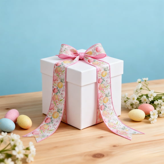 CuiLiyq Easter Themed Ribbon, 14.76 Ft Polyester Wire Edge Trim with Egg Bunny Checkered Pattern for Gift Wrapping Wreath Bowknot Making Spring Holiday DIY Craft (D)