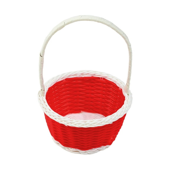 CuiLiyq Easter Woven Basket with Handles, Round Mini Plastic Basket Bin, Empty Gift Basket Small Storage Organizer for Easter Egg Hunt, Party Treats Picnic and Favors, 5.12" x 2.76", Red