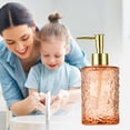 thumbnail image 1 of CuiLiyq Embossed Glass Liquid Soap Dispenser, 380ml Textured Lotion Bottle with Rustproof Pump, Refillable Shampoo Container for Bathroom Kitchen, 1 of 6