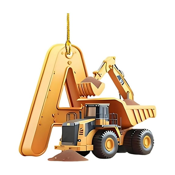 CuiLiyq Excavator Christmas Ornament with Initials, Excavator Ornaments for Christmas Tree Decorations, Christmas Decorations for Family Holiday Party ( A )