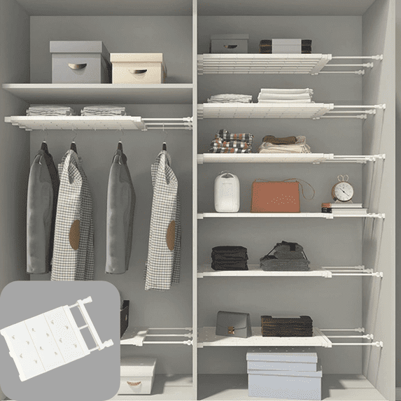 CuiLiyq Extendable Closet Tension Shelf, Adjustable Cabinet Organizer Rack, for Cabinet Wardrobe Cupboard Kitchen Bathroom, 15.3"-23.6"