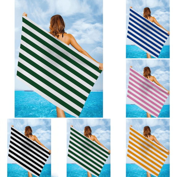 CuiLiyq Extra Large Beach Towel, Oversized Microfiber Beach Towel 59.8" x 27.5", Striped Lightweight Pool Towel, Swim Travel Towel for Adults Mens Women, Green