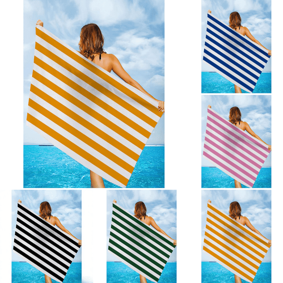 CuiLiyq Extra Large Beach Towel, Oversized Microfiber Beach Towel 59.8" x 27.5", Striped Lightweight Pool Towel, Swim Travel Towel for Adults Mens Women, Yellow