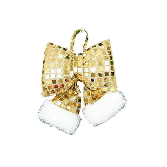CuiLiyq Fabric Sequined Christmas Bow Decoration Pendant, Christmas Window Decoration Christmas Indoor Outdoor Decoration Pendant (12.2" x 10.6", Gold)
