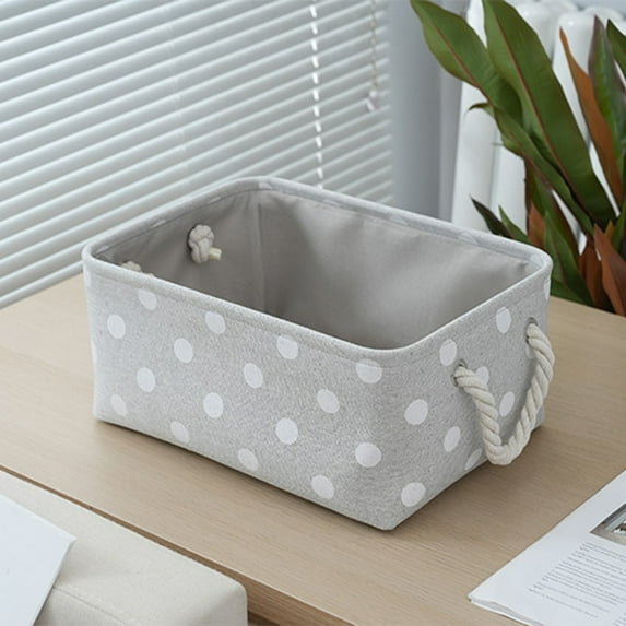 CuiLiyq Fabric Storage Basket, Foldable for Home Clothing Toys Miscellaneous Organizer Closet Shelf Laundry Bin, White Polka Dot Print Storage Basket, Gray Medium