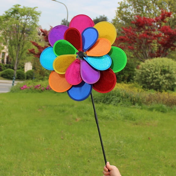 CuiLiyq Flower Wind Spinner, Sparkly Lawn Pinwheel, 15 Inch Colorful Rainbow Garden Windmill for Garden, Party, Outdoor, Yard Decor