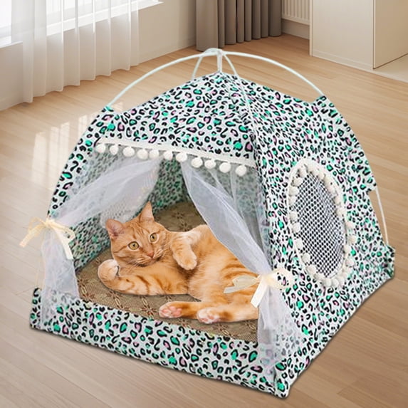 CuiLiyq Foldable Pet Tent Bed, Semi Enclosed Yurt Nest for Small Dogs Cats, All Seasons Washable Mat for Indoor Use, Portable Cat Cave Puppy House (A)