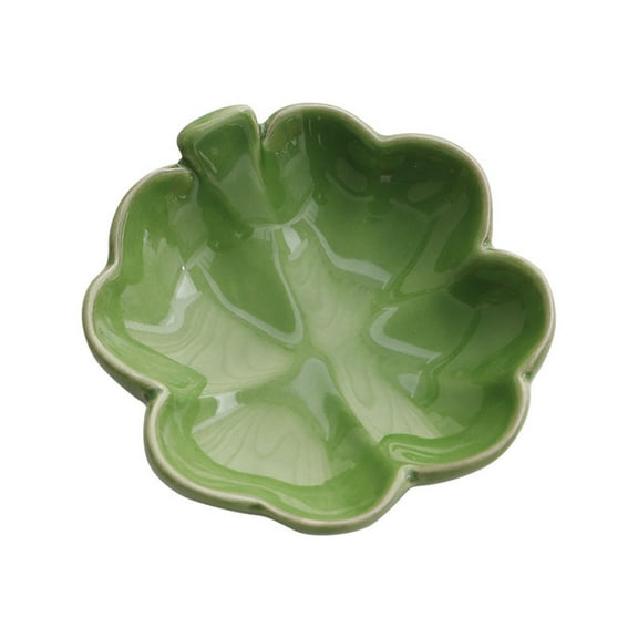 CuiLiyq Four Leaf Clovers Ceramic Tray, Small Size Serving Tray, Food Fruit Snack Storage Appetizer Platters for Home Festival Party Supplies, 3.94" x 3.74", Green