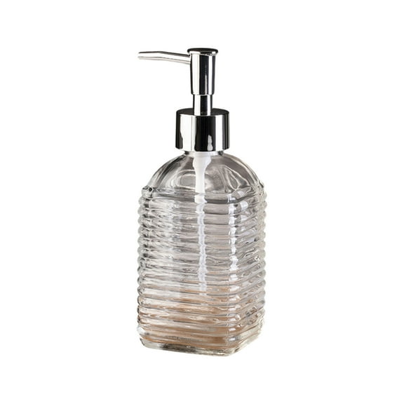 CuiLiyq Glass Soap Dispenser with Pump, Liquid Soap Dispenser for Soap, Shampoo and Lotion Refill for Kitchen, Bathroom, Laundry, (Horizontal Stripe, Clear)