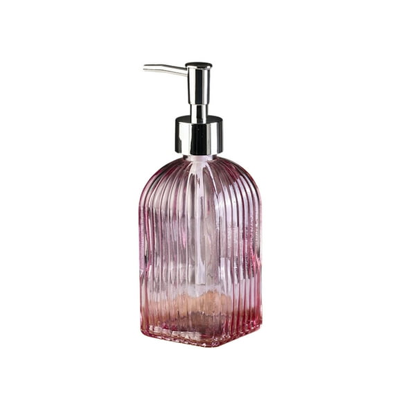 CuiLiyq Glass Soap Dispenser with Pump, Liquid Soap Dispenser for Soap, Shampoo and Lotion Refill for Kitchen, Bathroom, Laundry, (Vertical Stripe, Pink)