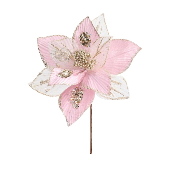 CuiLiyq Glitter Magnolia Flowers Designed for Holiday Decor, for Christmas Trees Wreaths Garlands Weddings and Parties (9.5" x 5.9")