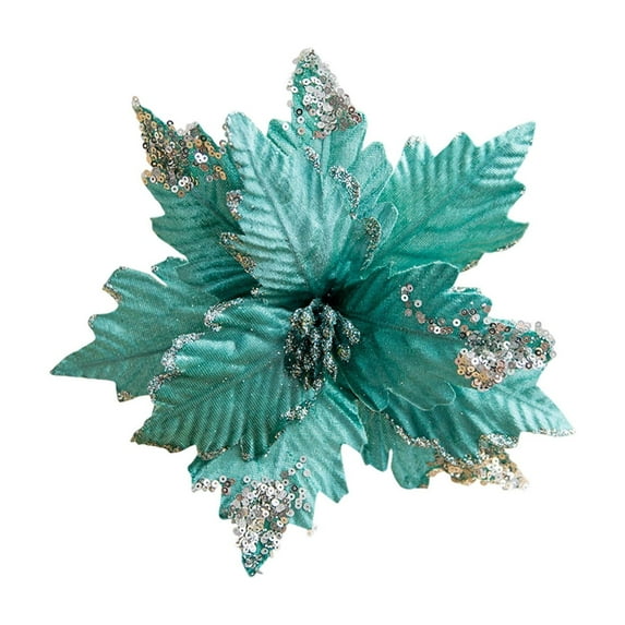 CuiLiyq Glitter Poinsettia Christmas Flowers, 9.8" Artificial Christmas Flowers for Christmas Tree Wreath Decoration, for Home Holiday Wedding Party Decoration (Green)