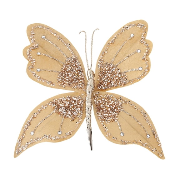 CuiLiyq Glitter Xmas Butterfly Ornaments, Artificial Butterfly Decorations with Clips for Christmas Tree Decor, Christmas Hanging Decoration for Indoor Outdoor Holiday Wedding Party (Gold)