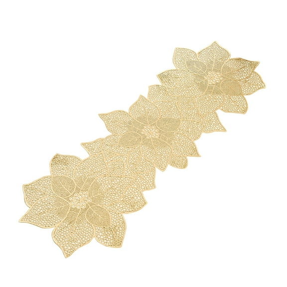 CuiLiyq Gold Table Runners, 35.4 Inch Flower Shaped Short Table Runner, Washable Table Mats Fall Table Runner for Wedding, Banquet, Birthday, Party, Restaurant (Gold Flower)