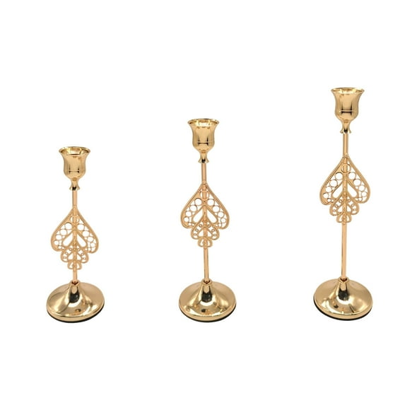 CuiLiyq Gold Taper Candle Holders, Set of 3 Metal Candlestick Holders for Candle Sticks Holder Decor, for Mantle Table Centerpiece, Weddings, Dining, Housewarming Gift and Anniversaries (A)