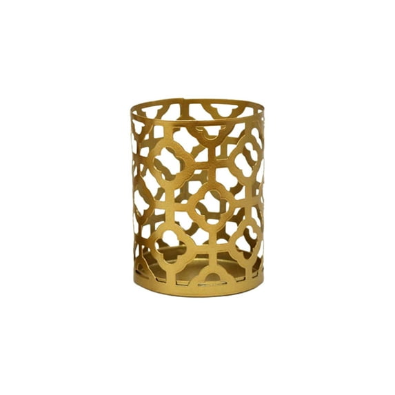 CuiLiyq Golden Iron Desktop Candle Holders, 1 Pcs Small Hollow Design Vintage Metal Candlestick Holders for Wedding Table Centerpiece and Home Decoration (2.36 Inch, Style-A)