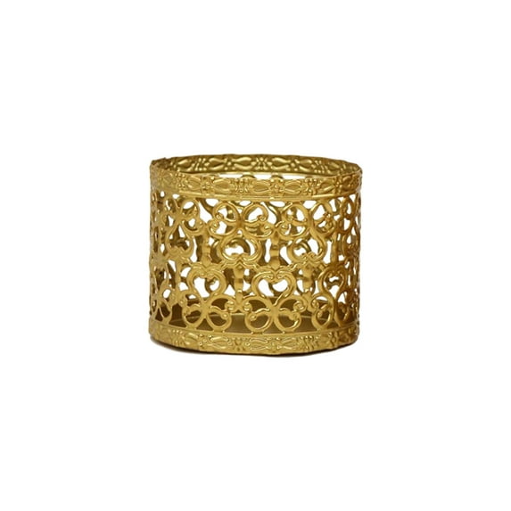 CuiLiyq Golden Iron Desktop Candle Holders, 1 Pcs Small Hollow Design Vintage Metal Candlestick Holders for Wedding Table Centerpiece and Home Decoration (3.14 Inch, Style-A)