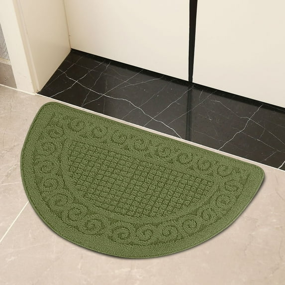 CuiLiyq Green Kitchen Rugs Mats for Floor, Non Slip Washable Kitchen Mat, Absorbent Standing Throw Rug, Half Circle Carpet for Front of Sink, Laundry Room, Entryway, 22.8" x 13", Green