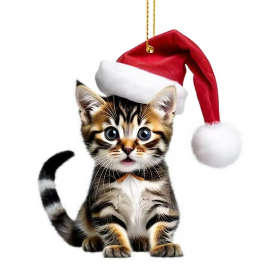 CuiLiyq Grey Tabby Cat Christmas Ornament, Lovable Acrylic Tabby Cat Ornament, for Christmas Tree Tabby Cats Christmas Decor Indoor Car Mirror