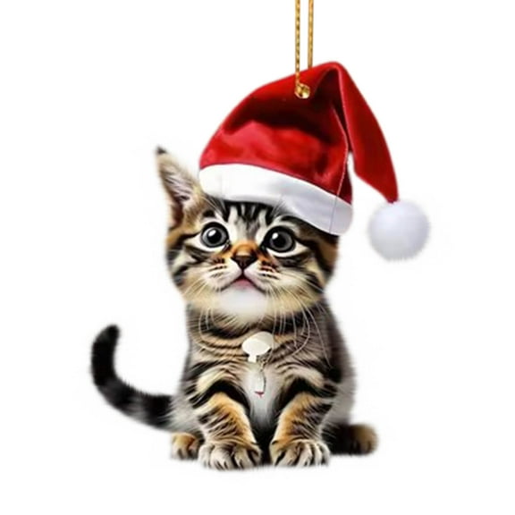 CuiLiyq Grey Tabby Cat Christmas Ornament, Lovable Acrylic Tabby Cat Ornament, for Christmas Tree Tabby Cats Christmas Decor Indoor Car Mirror