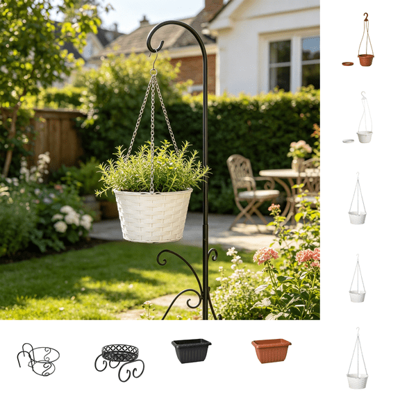 CuiLiyq Hanging Plantser, White Plastic Flower Pot with Metal Chains for Wall, Decorative Plants Container for Balcony, Garden Fence
