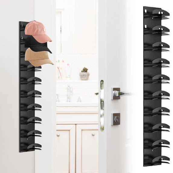 CuiLiyq Hat Organizer for Baseball Caps, 1 Pack Plastic Wall Mounted Baseball Cap Storage Rack, Hat Hanger Holder Display for Door Closet, Cap Organizer Storage Hold Up to 10 Hats (Black)