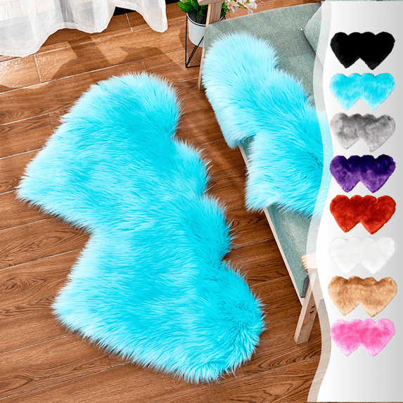 CuiLiyq Heart Shaped Fluffy Area Rug, Plush Non-Slip Bedside Carpet with Soft Flannel Surface for Bedroom Living Room Home Decor (27.5" x 13.7", Blue)